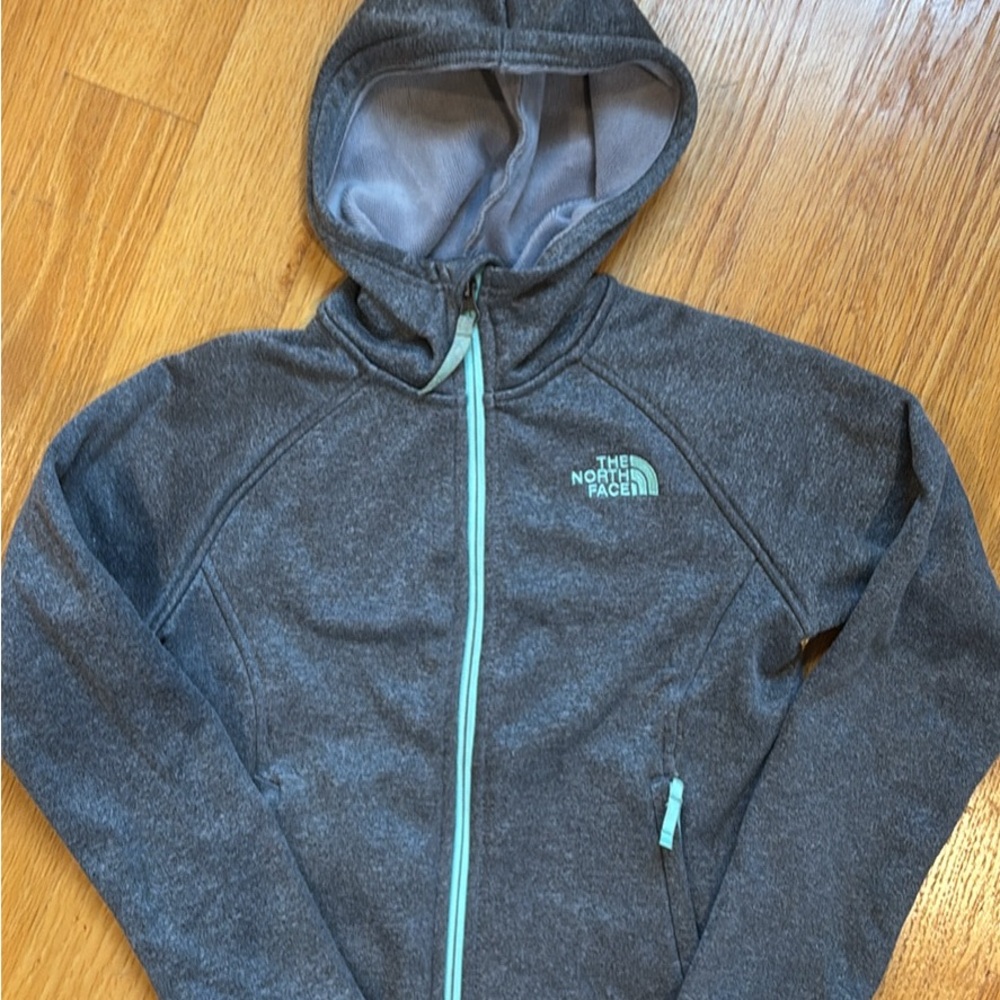 The North Face Kids Charcoal Gray Jacket with Aqua Accents